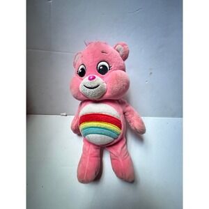 Care Bears Cheer Bear Plush Pink Rainbow Belly 2020 Basic Fun Stuffed Animal Toy